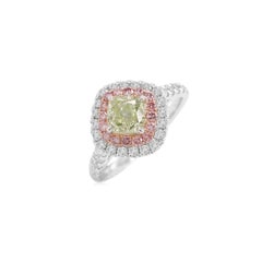 GIA Certified cushion Natural Green Diamond and Pink Diamond Ring in 18K Gold