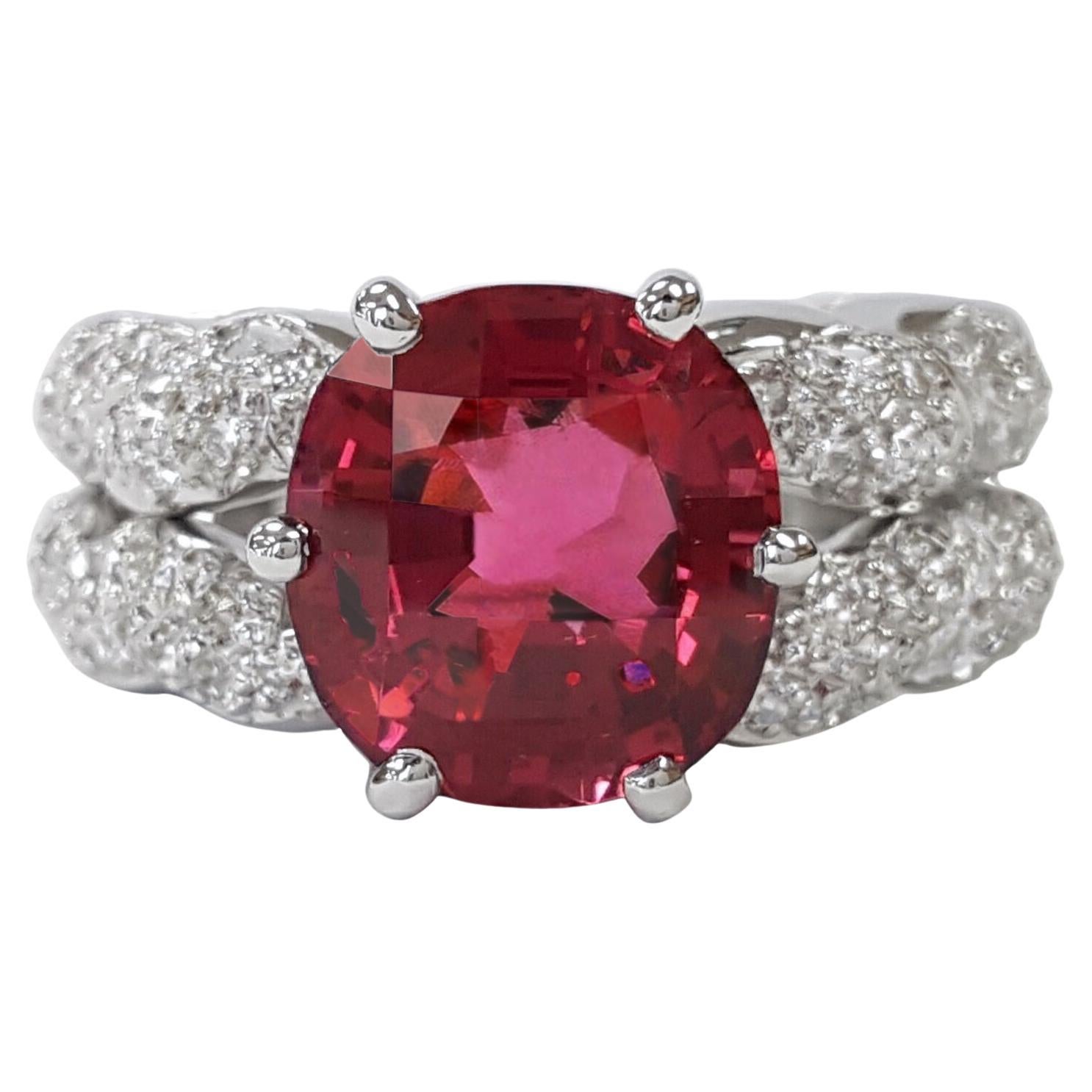 GIA Certified Cushion Red Spinel Diamond Platinum Ring For Sale