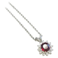 GIA Certified Cushion Ruby of 2.04Ct Set in 14K Gold Diamond Halo Pendant
