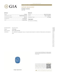 GIA Certified Cushion Shape No Heat 3.22 Carat Ceylon Blue Sapphire