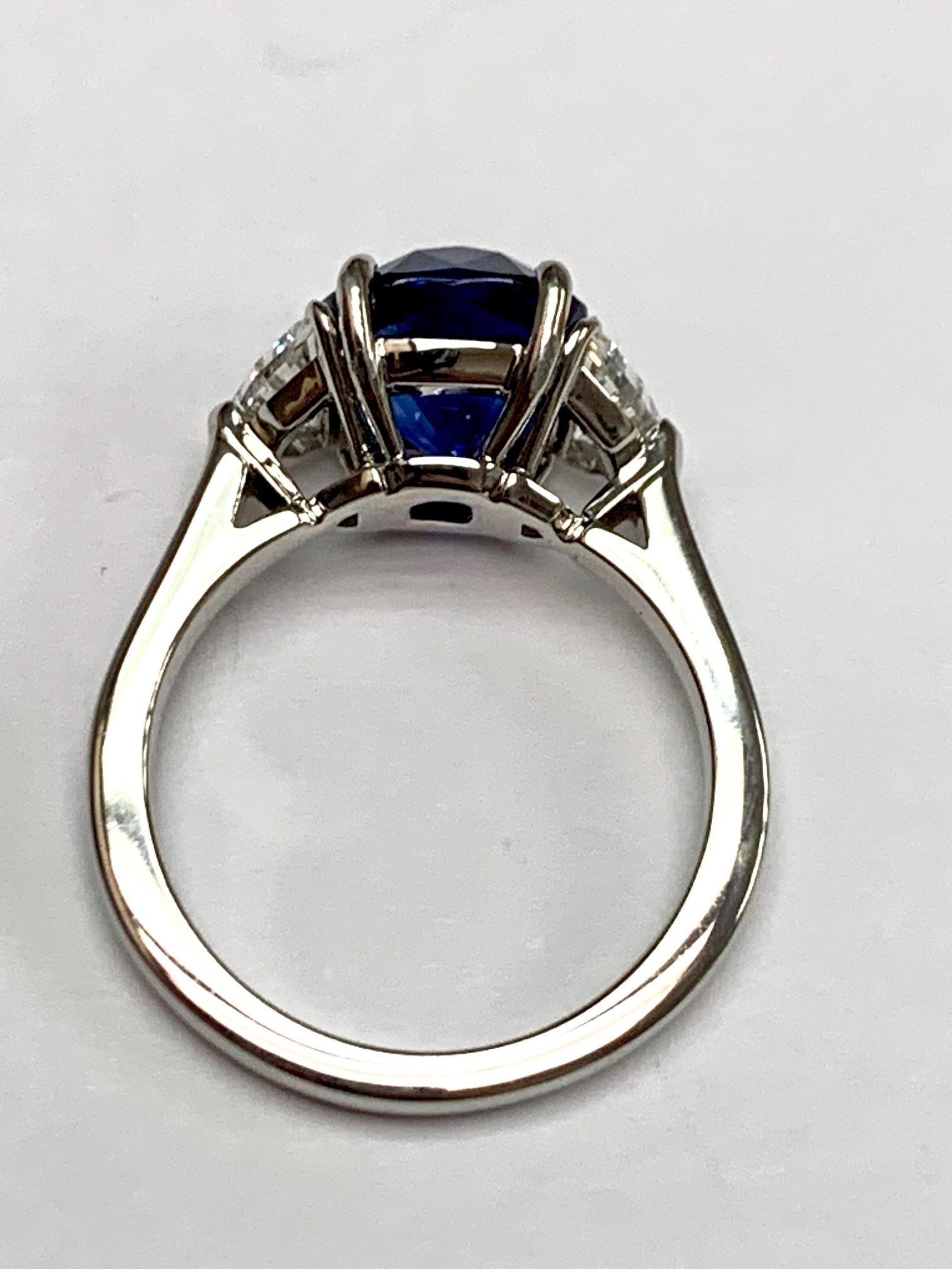 Cushion Cut GIA Certified Cushion Shape Royal Blue Sapphire Ring Eapulette Diamonds For Sale