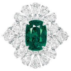 GIA-Certified Cushion-Shaped 2.66 Emerald and Diamond Cocktail Ring