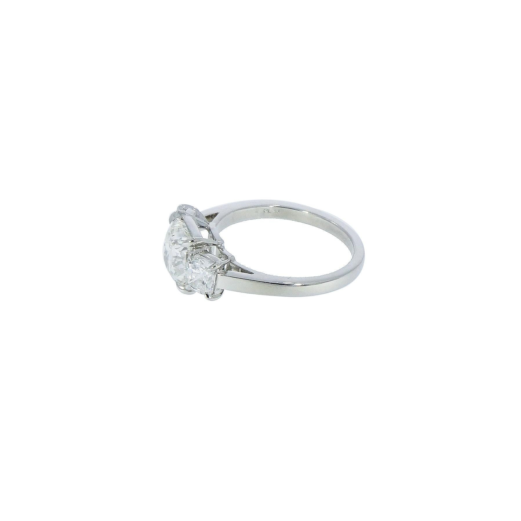 Modern GIA Certified Cushion Shaped Diamond 3-Stone Platinum Engagement Ring