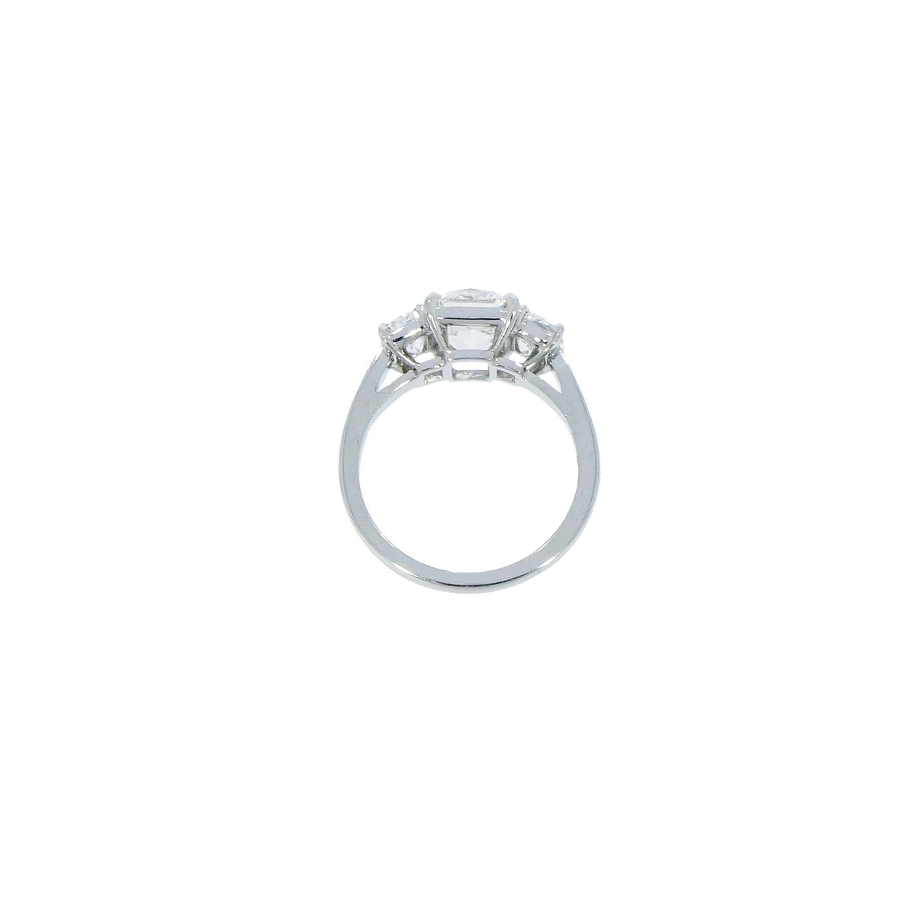 Cushion Cut GIA Certified Cushion Shaped Diamond 3-Stone Platinum Engagement Ring