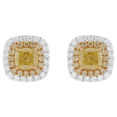 GIA Certified Cushion shaped Yellow Diamond Earrings made in 18K Gold