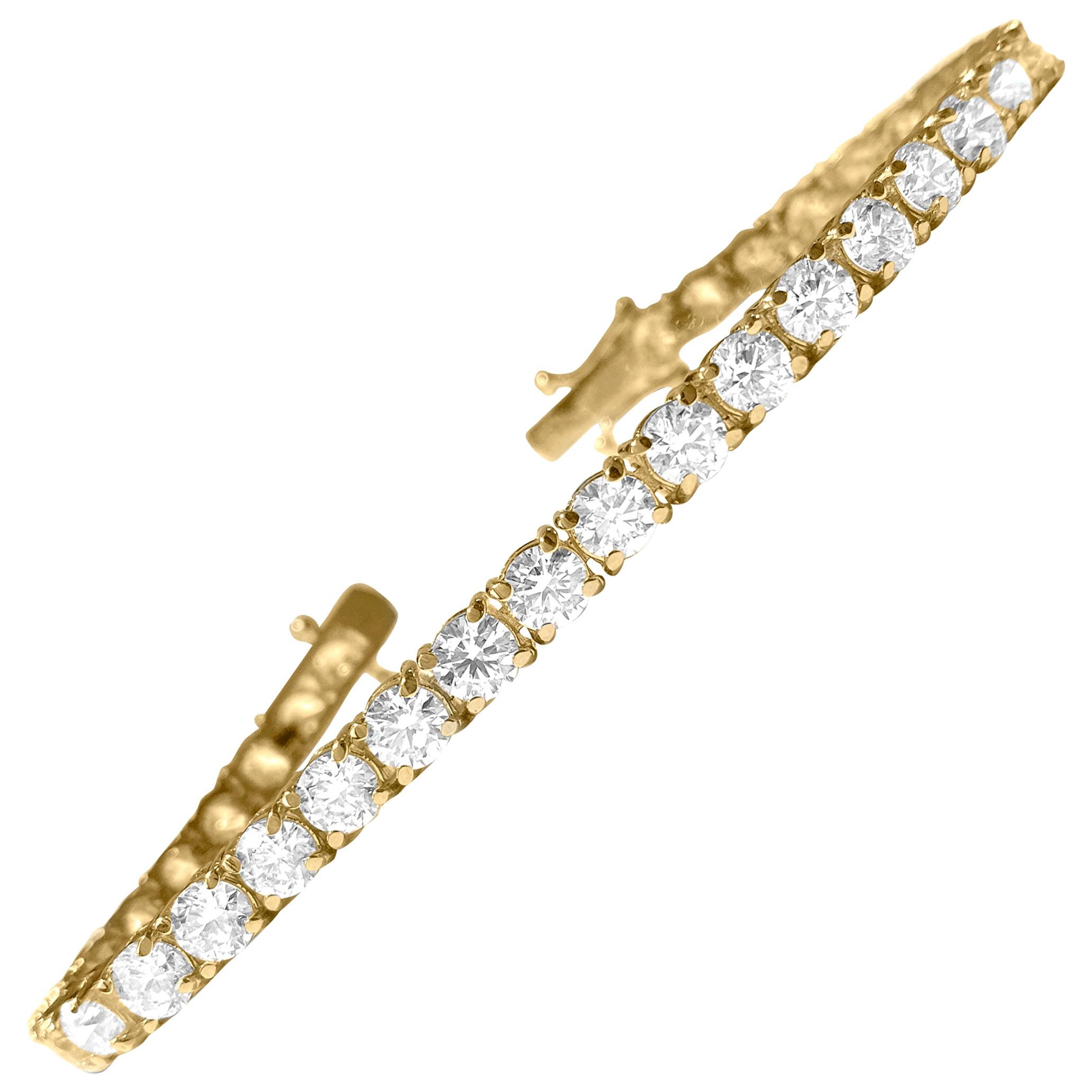 GIA Certified Custom 14.00 Carat Diamond Tennis Bracelet in 14 Karat Yellow Gold For Sale