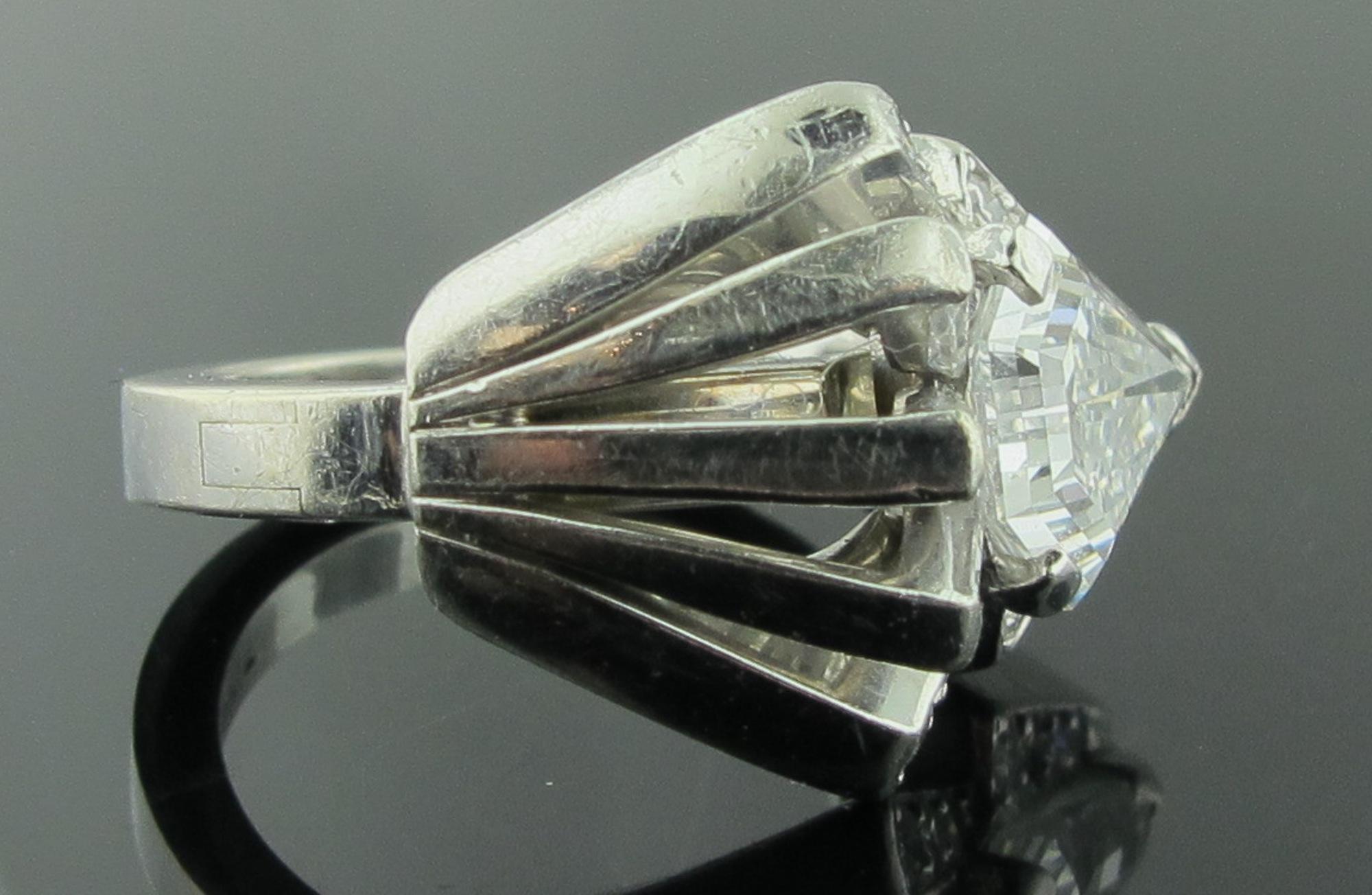 Women's or Men's GIA Certified D Color 1.85 Carat Shield Cut Diamond Ring in Platinum/14 Karat