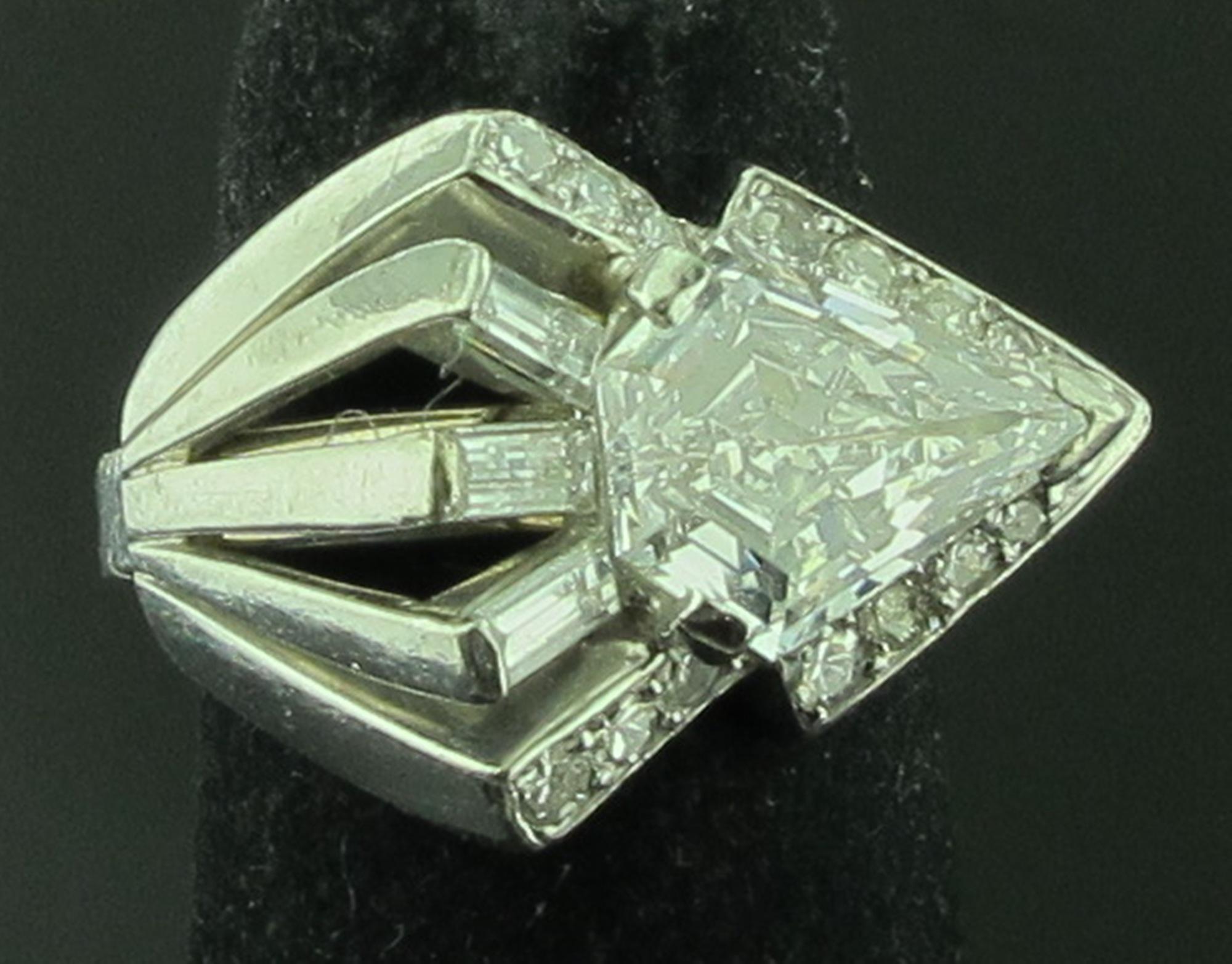 GIA Certified D Color 1.85 Carat Shield Cut Diamond Ring in Platinum/14 Karat 1
