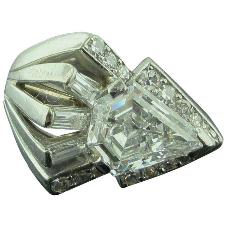 GIA Certified D Color 1.85 Carat Shield Cut Diamond Ring in Platinum/14 Karat
