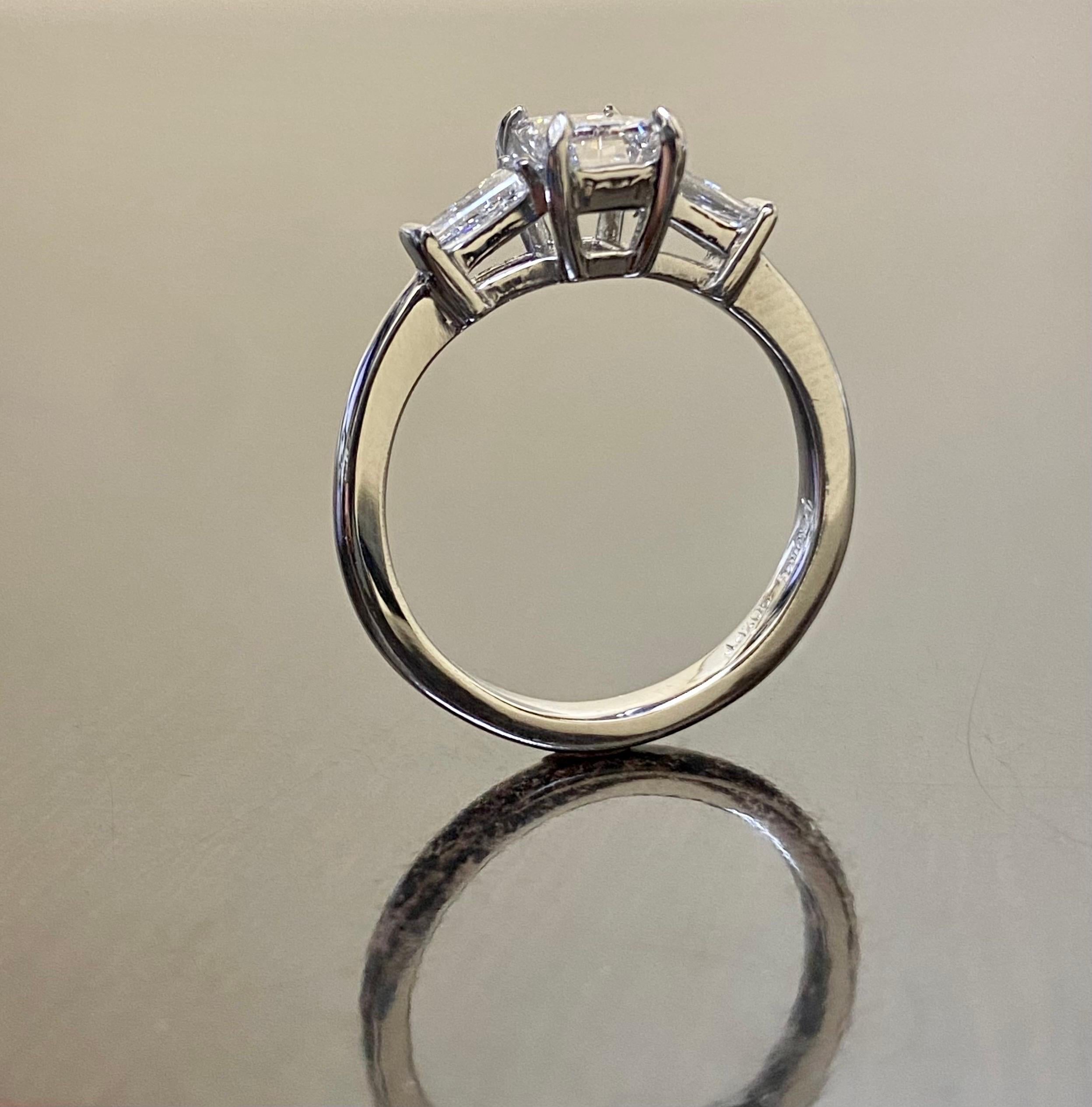Art Deco GIA Certified D Color SI1 0.90 Carat Emerald Cut Diamond Three Stone Engagement  For Sale