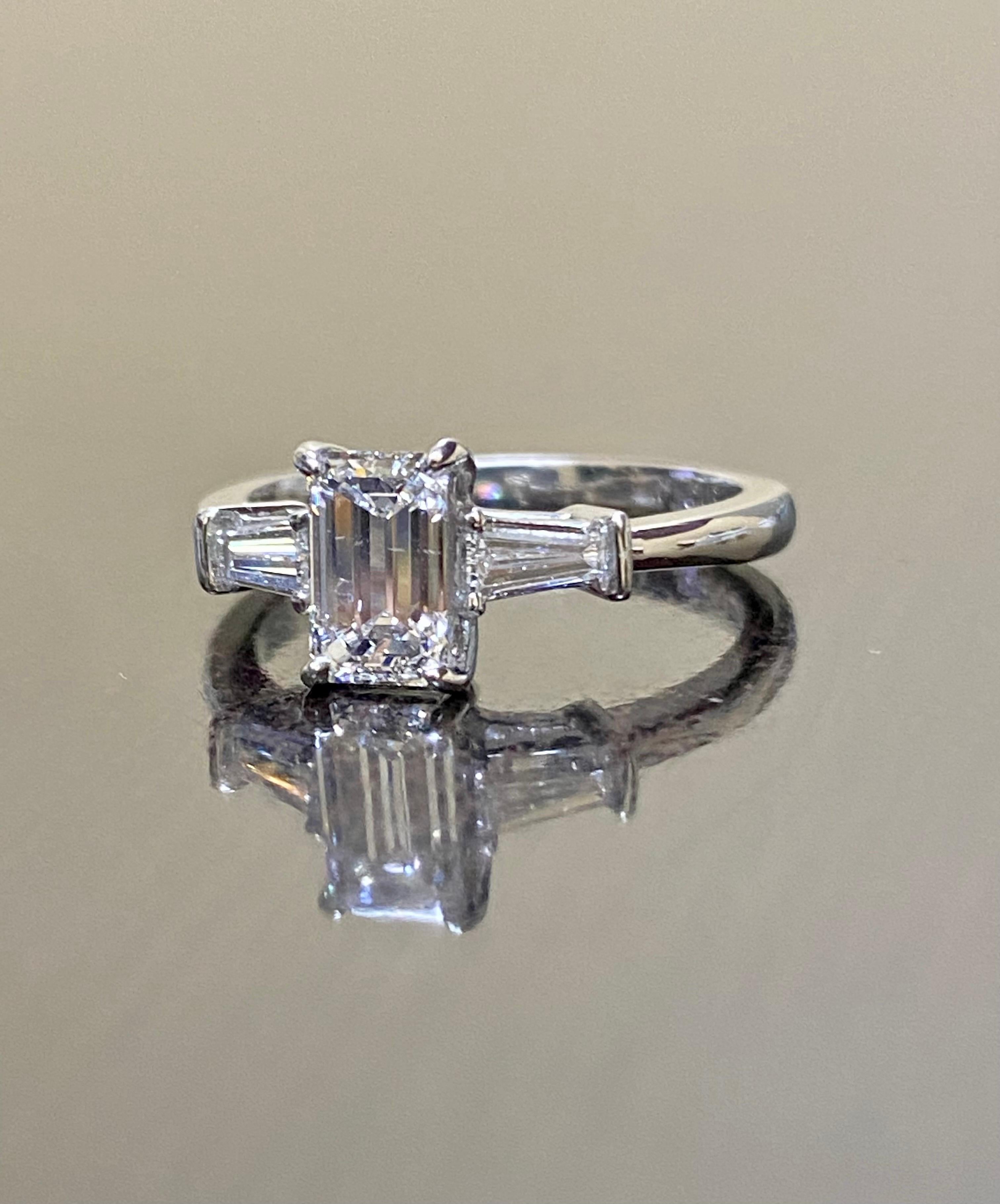 GIA Certified D Color SI1 0.90 Carat Emerald Cut Diamond Three Stone Engagement  In New Condition For Sale In Los Angeles, CA