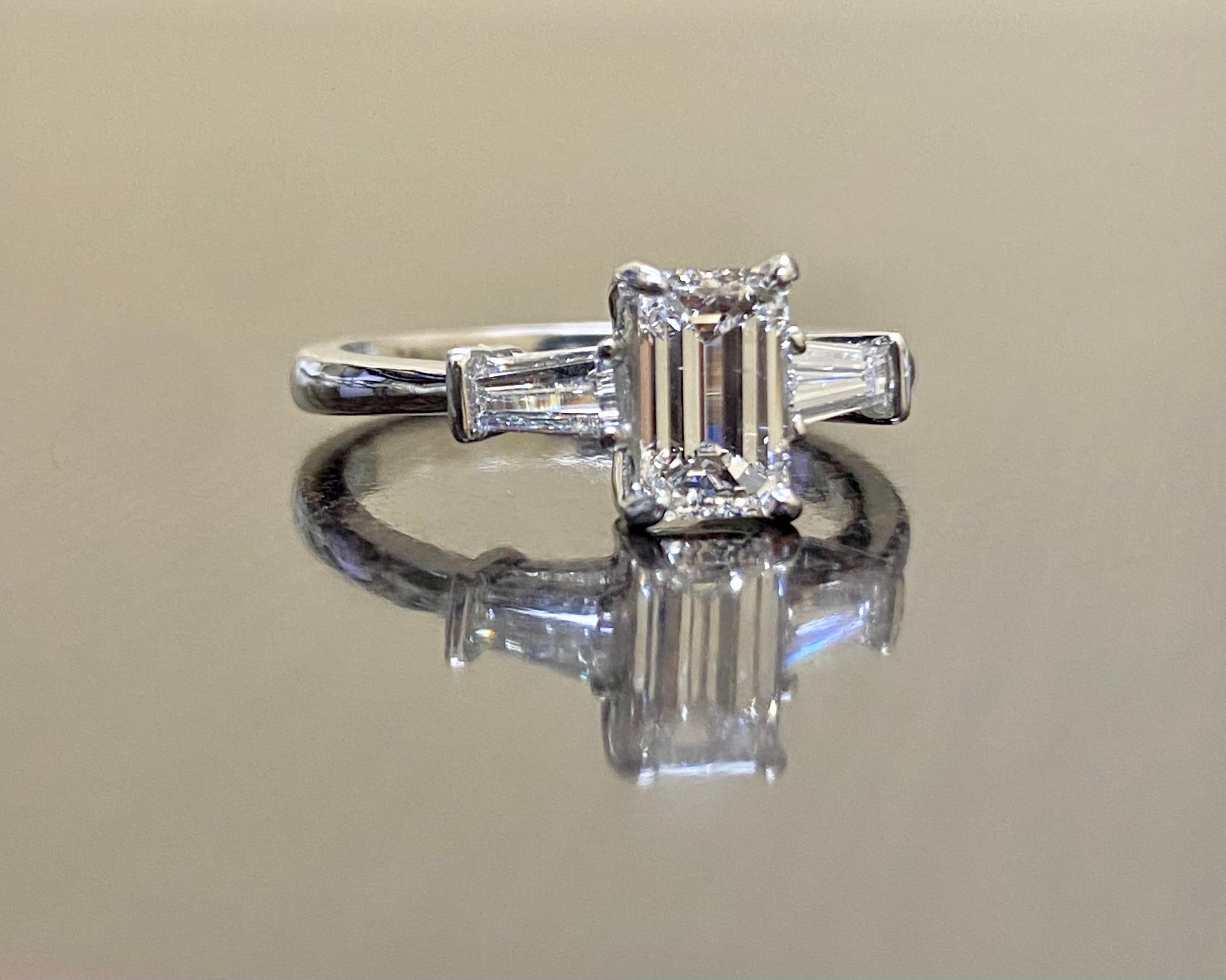 Women's GIA Certified D Color SI1 0.90 Carat Emerald Cut Diamond Three Stone Engagement  For Sale