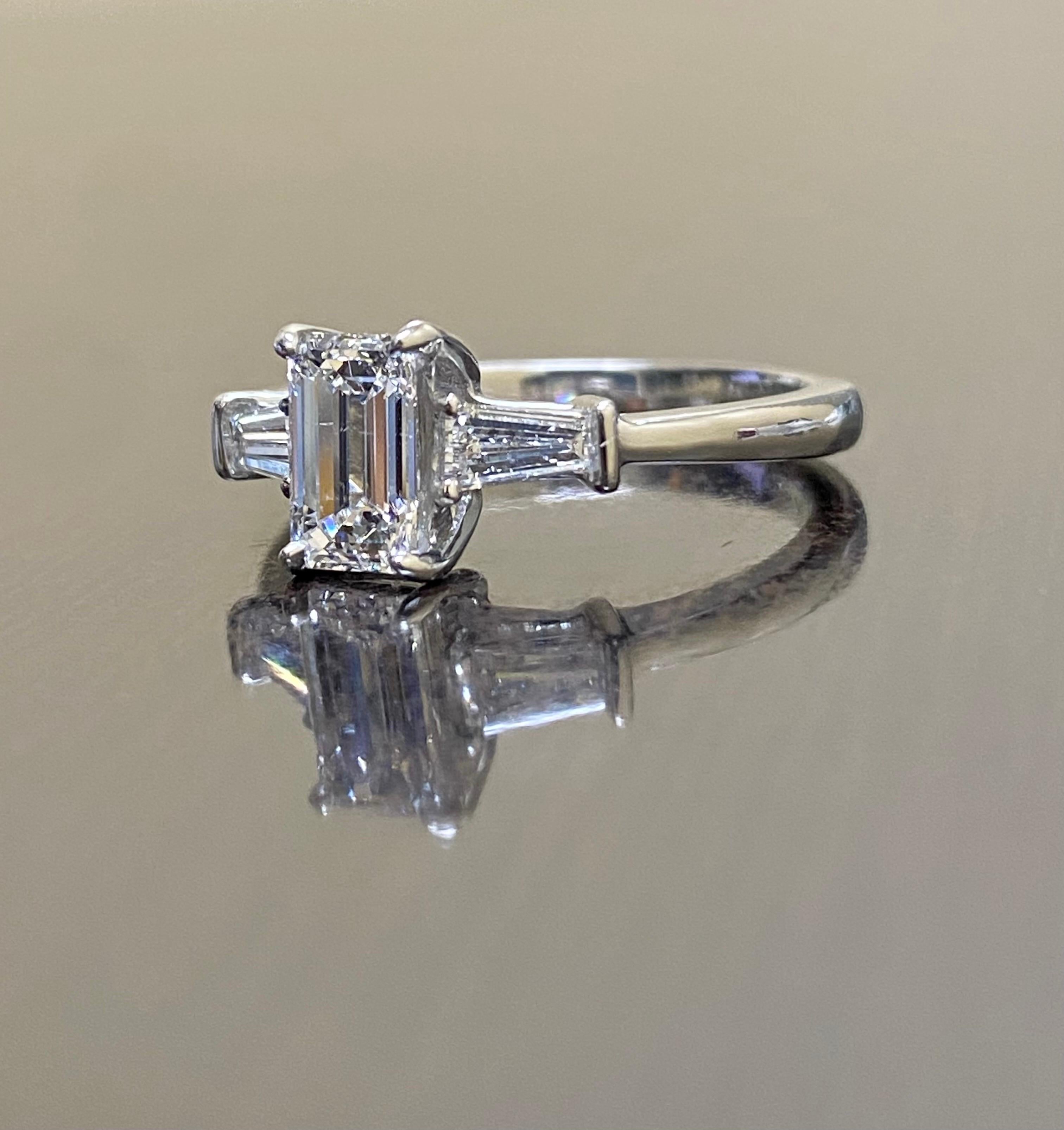 GIA Certified D Color SI1 0.90 Carat Emerald Cut Diamond Three Stone Engagement  For Sale 2