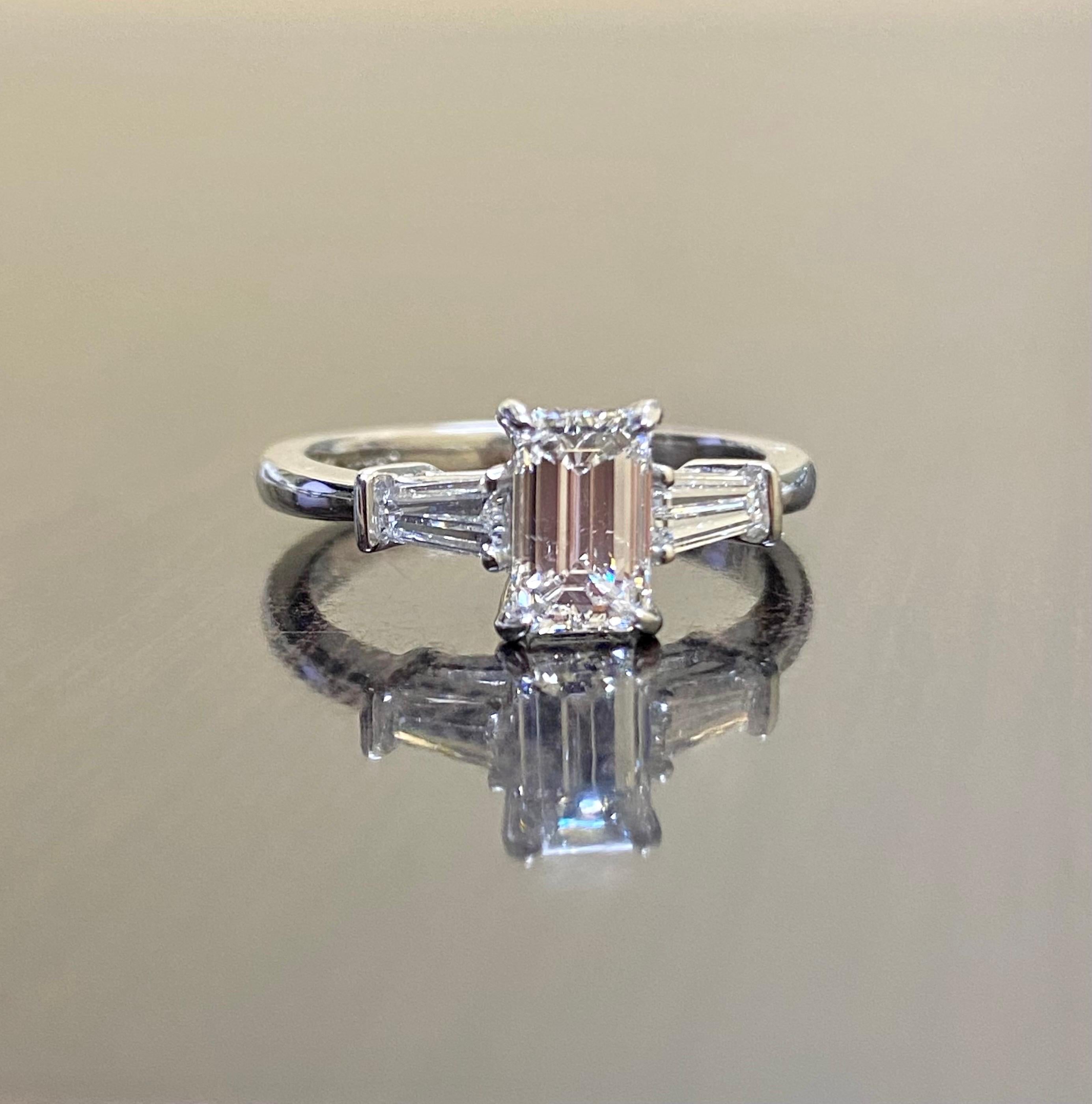 GIA Certified D Color SI1 0.90 Carat Emerald Cut Diamond Three Stone Engagement  For Sale 3