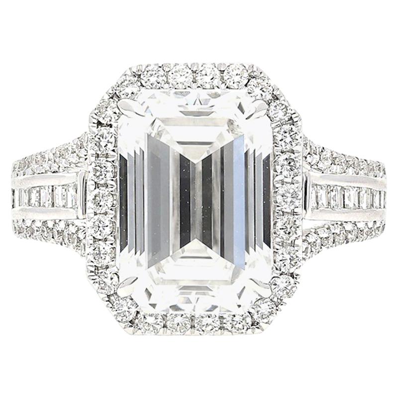 GIA Certified D Color VVS2 Clarity Emerald Cut Diamond and Gold Ring