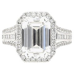 GIA Certified D Color VVS2 Clarity Emerald Cut Diamond and Gold Ring