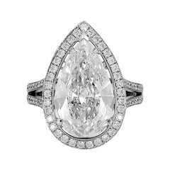 Bague de fiançailles avec halo de diamants en forme de poire de 5,07 carats, certifié GIA, D-IF