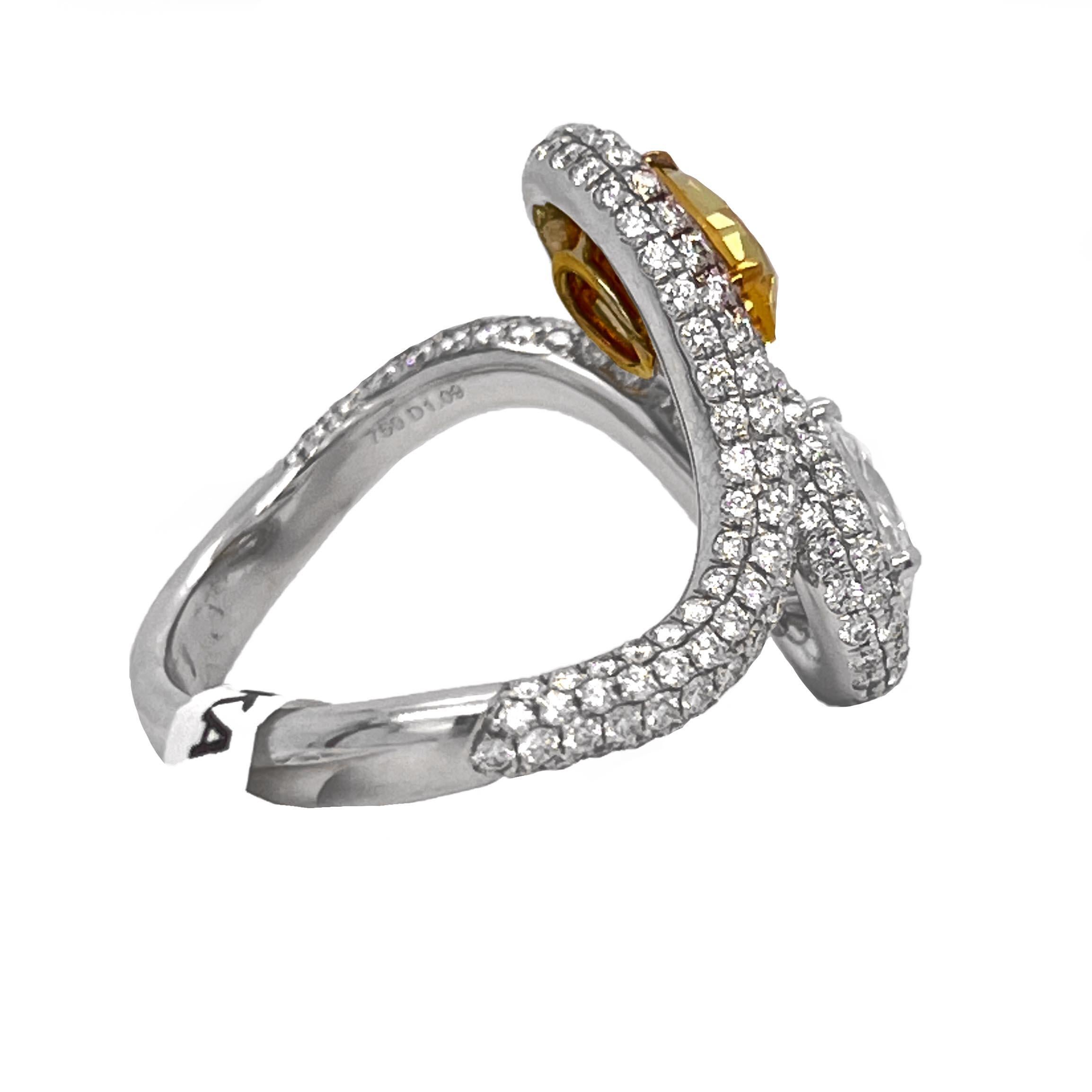 Women's GIA Fancy Intense Yellow and D Internally Flawless Diamond Bypass Ring