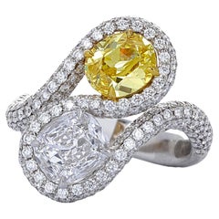 GIA Fancy Intense Yellow and D Internally Flawless Diamond Bypass Ring