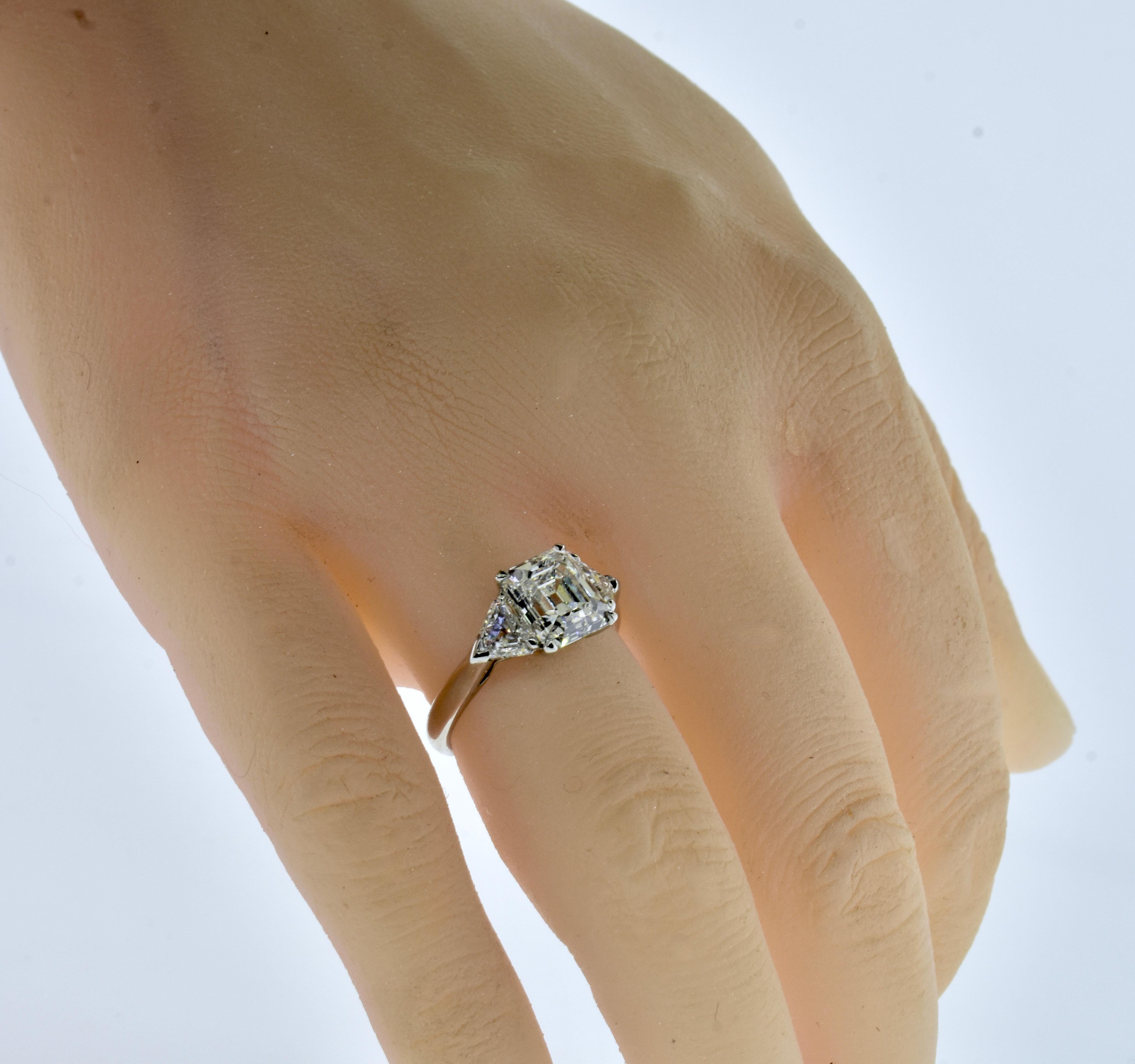 Art Deco GIA Graded D, SI1, Vintage Platinum Asscher Cut 2.23 Carat Diamond Ring For Sale