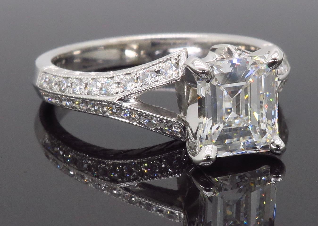 GIA Certified D VVS2 Emerald Cut Diamond Engagement Ring 4