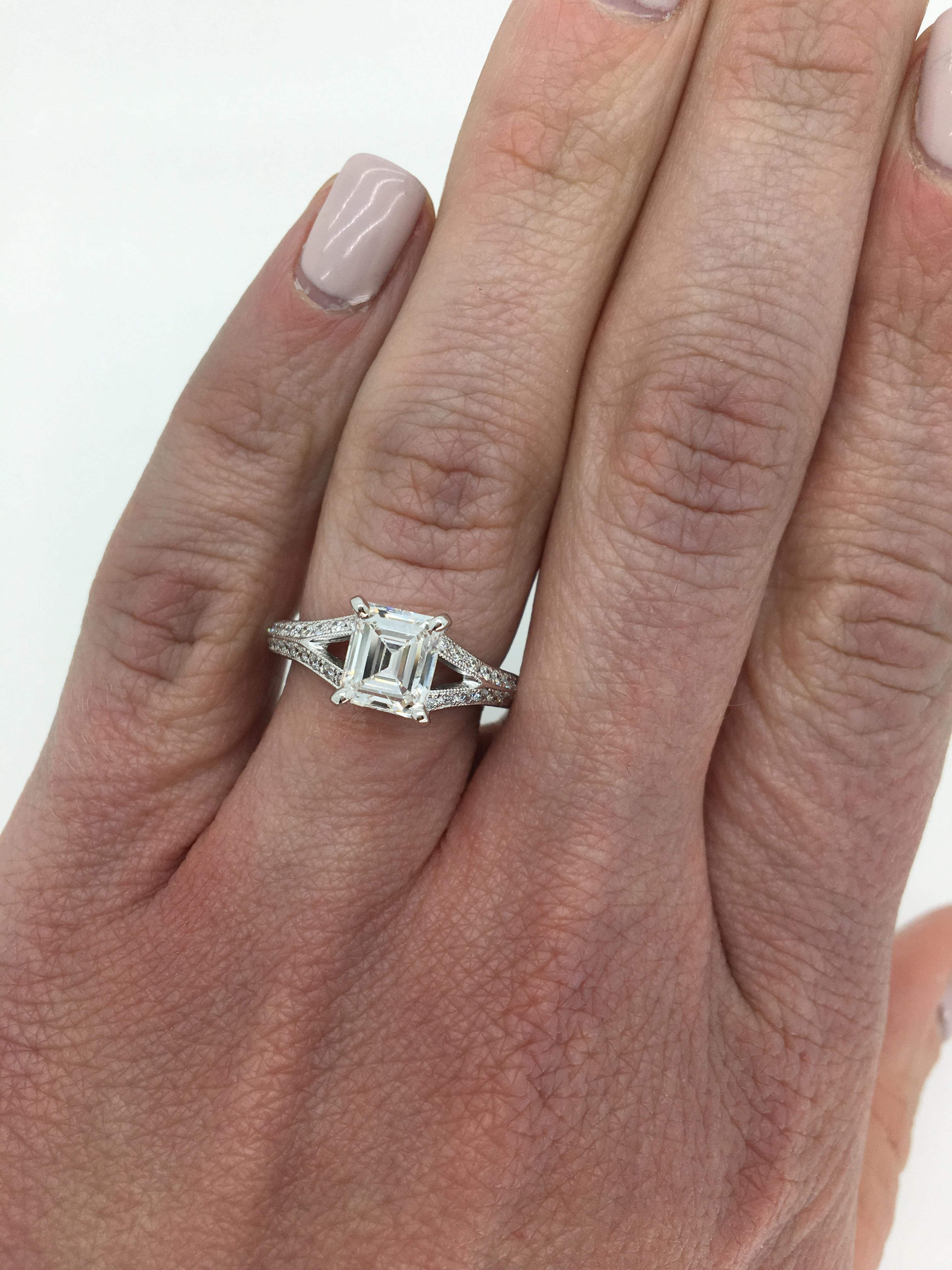GIA Certified colorless 1.12CT Emerald Cut diamond cast in a 18K white gold Amore Mio mounting.

GIA Certified 5192844014
Center Diamond Carat Weight: 1.12CT
Center Diamond Cut: Emerald Cut 
Center Diamond Color: D
Center Diamond Clarity: VVS2
Total
