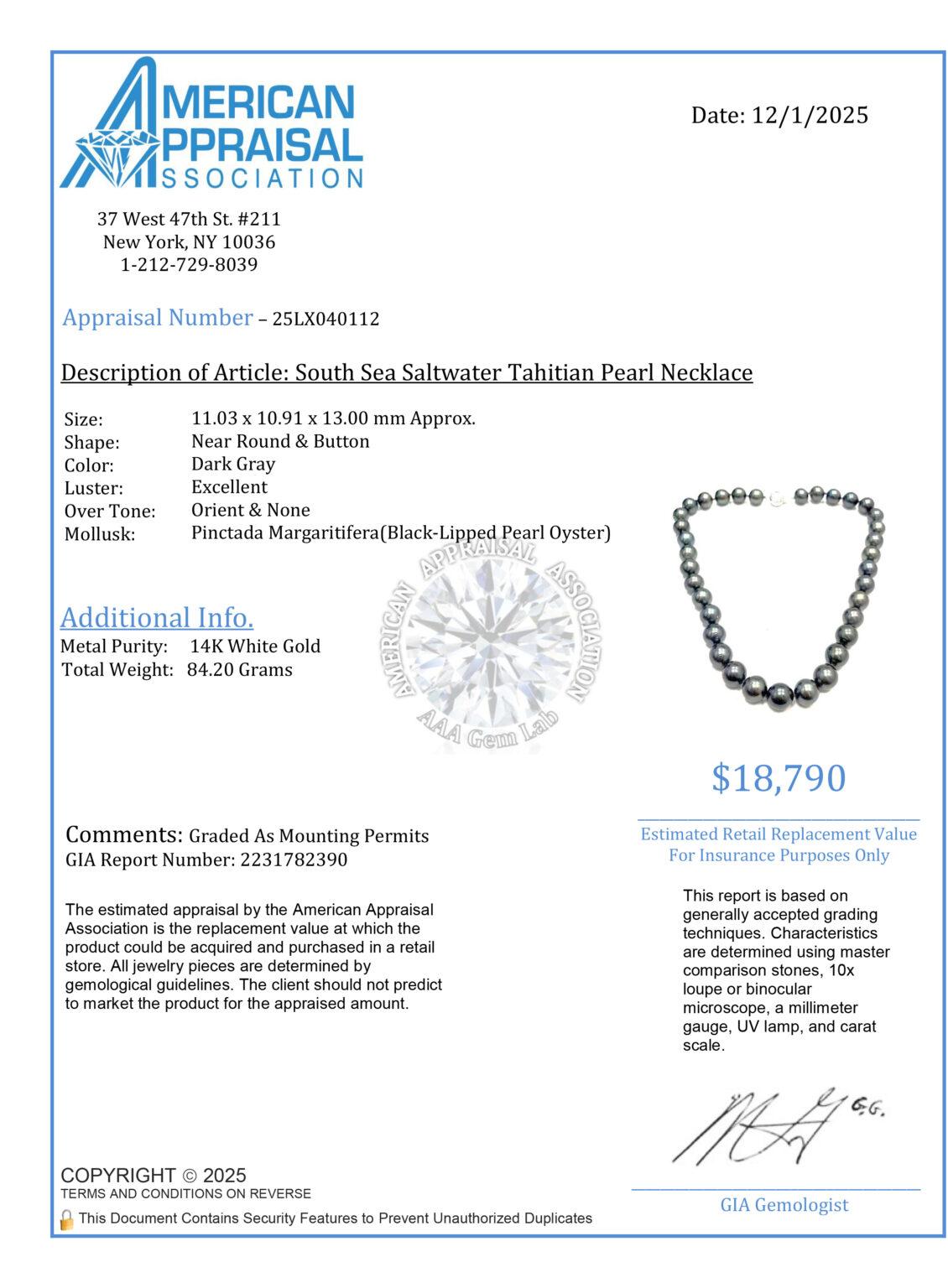 GIA-zertifizierte dunkle Tahiti-Perlenkette mit Weißgold-Verschluss im Angebot 12