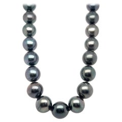 GIA Certified Dark Tahitian Pearl Necklace with White Gold Clasp