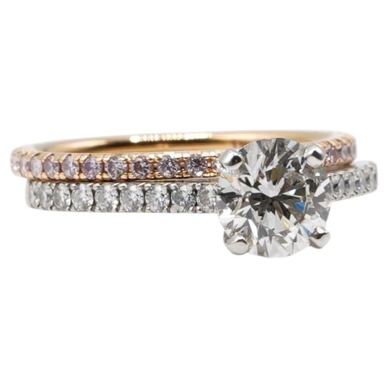 Pre-owned Debeers Gia Certified  Platinum Engagement Ring & Rose Gold Eternity Band Set In Red