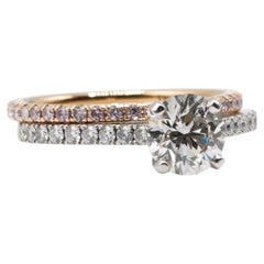 GIA Certified DeBeers Platinum Engagement Ring & Rose Gold Eternity Band Set