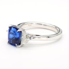 GIA Certified Deep Blue Cushion Sapphire and White Diamond 3.43 Carat TW Ring