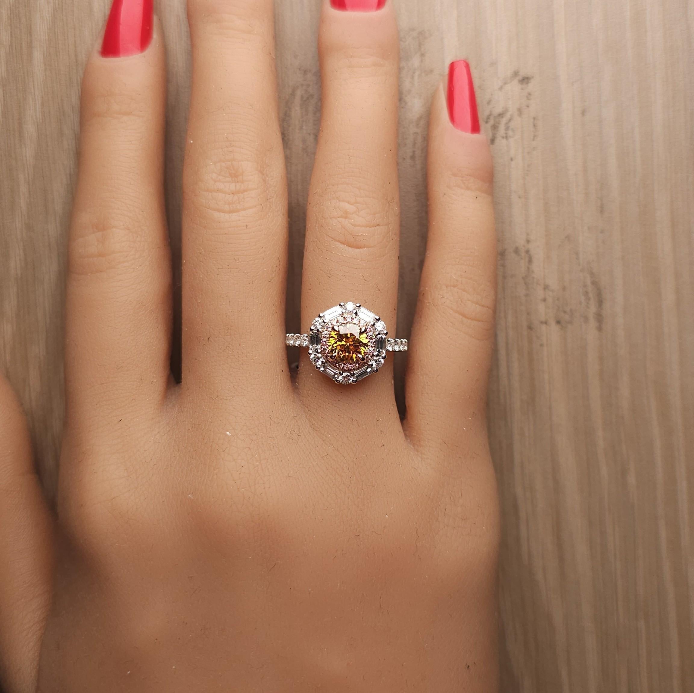 GIA-zertifizierter tief bräunlich-orangefarbener runder Diamant 2,08 Karat TW Goldring im Angebot 3