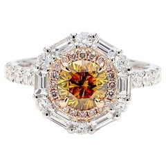GIA Certified Deep Brownish Orangy Yellow Round Diamond 2.08 Carat TW Gold Ring