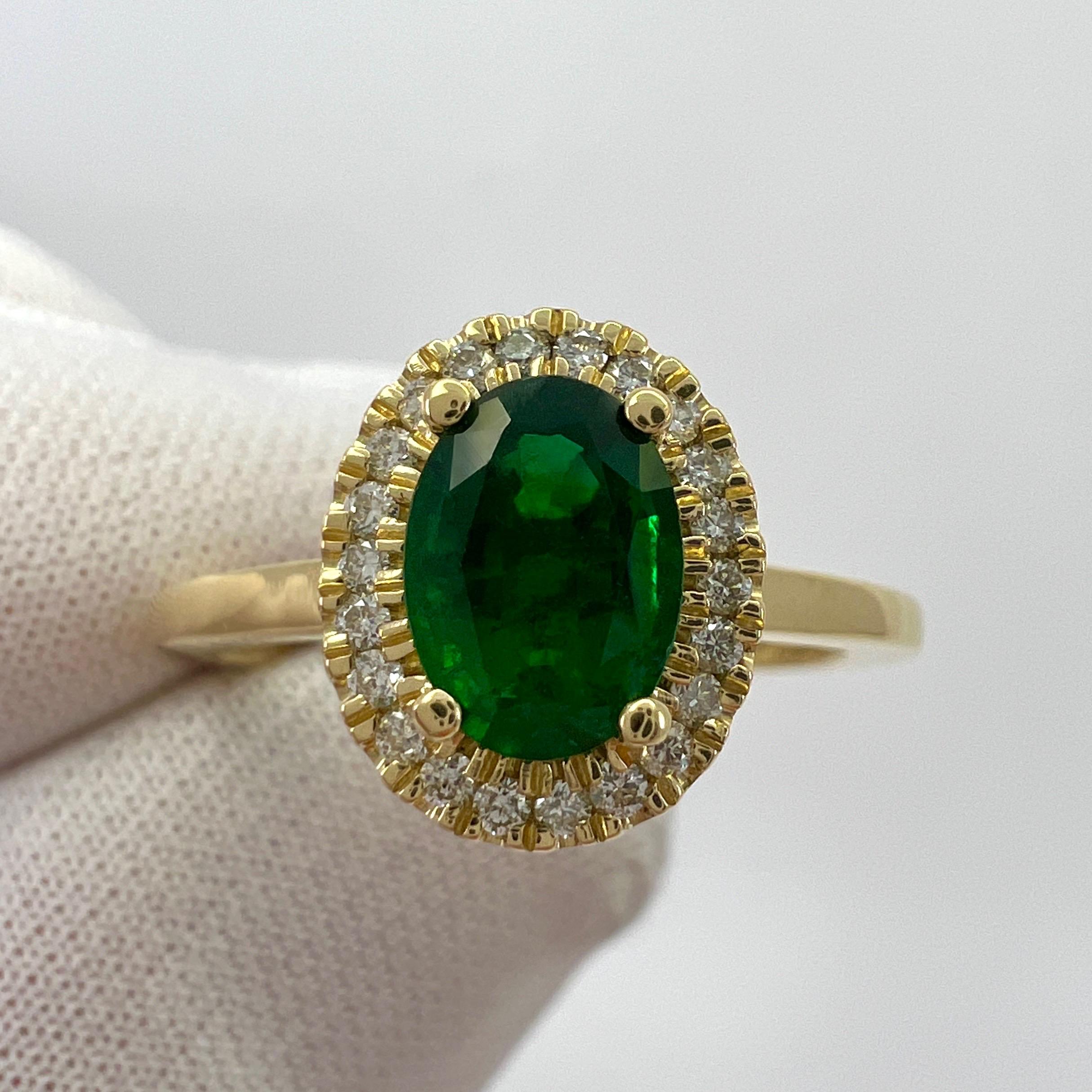 Women's or Men's GIA Certified Deep Green Emerald And Diamond 18k Yellow Gold Cluster Halo Ring For Sale