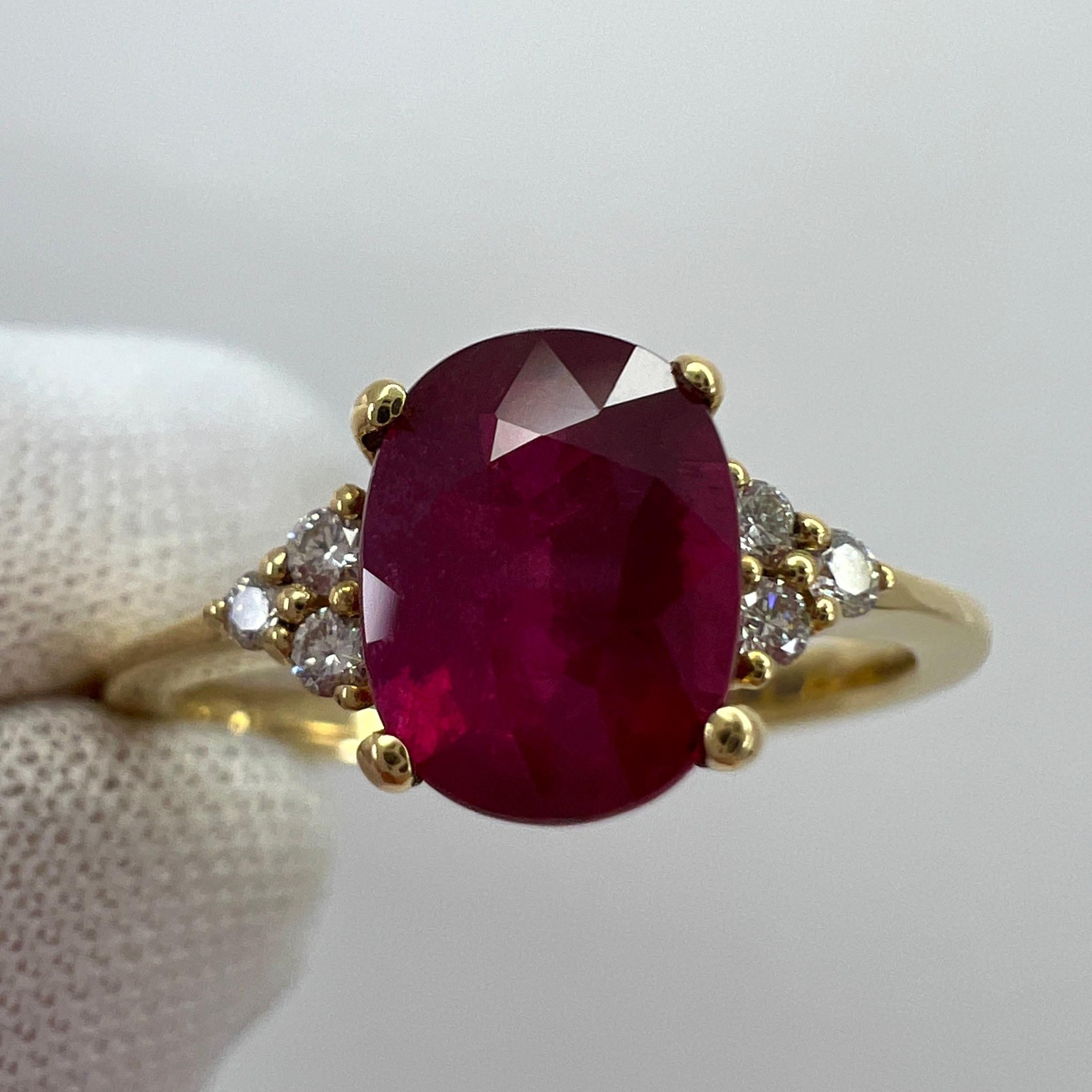 GIA Certified Deep Red Untreated Ruby and Diamond Oval Cut 18k Yellow Gold Ring 7