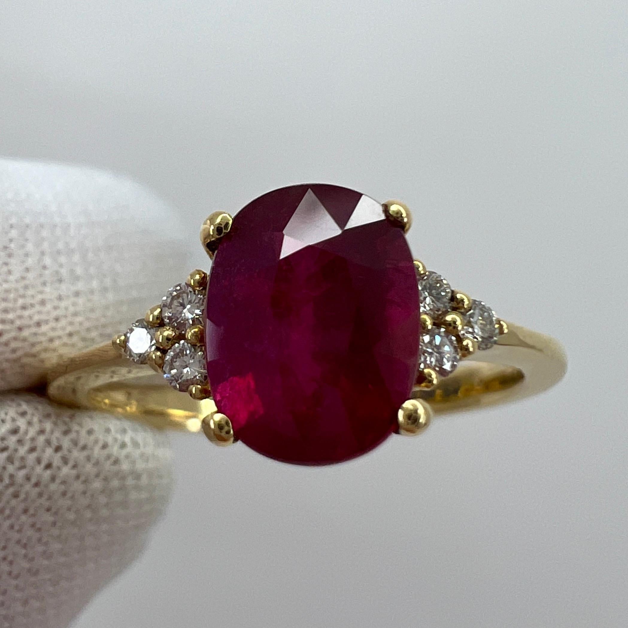 GIA Certified Deep Red Untreated Ruby and Diamond Oval Cut 18k Yellow Gold Ring 1