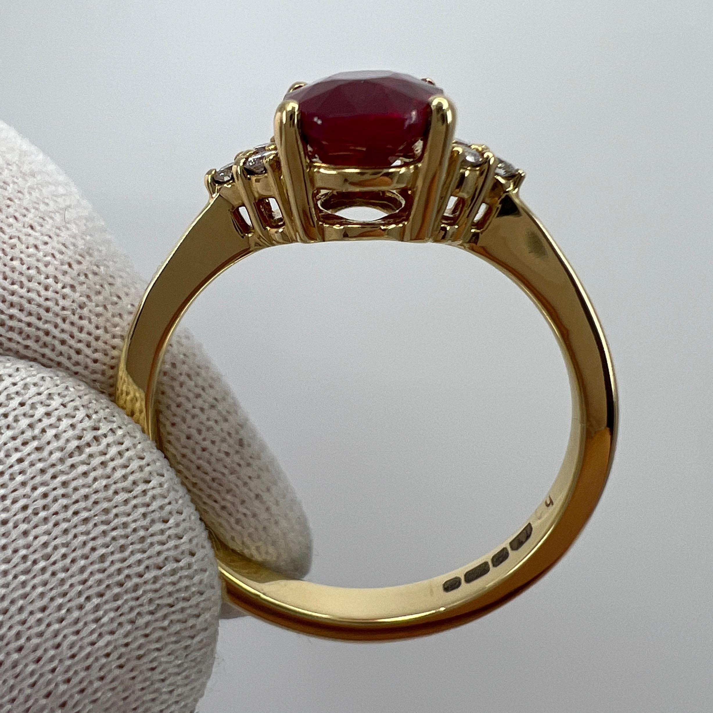 GIA Certified Deep Red Untreated Ruby and Diamond Oval Cut 18k Yellow Gold Ring 2