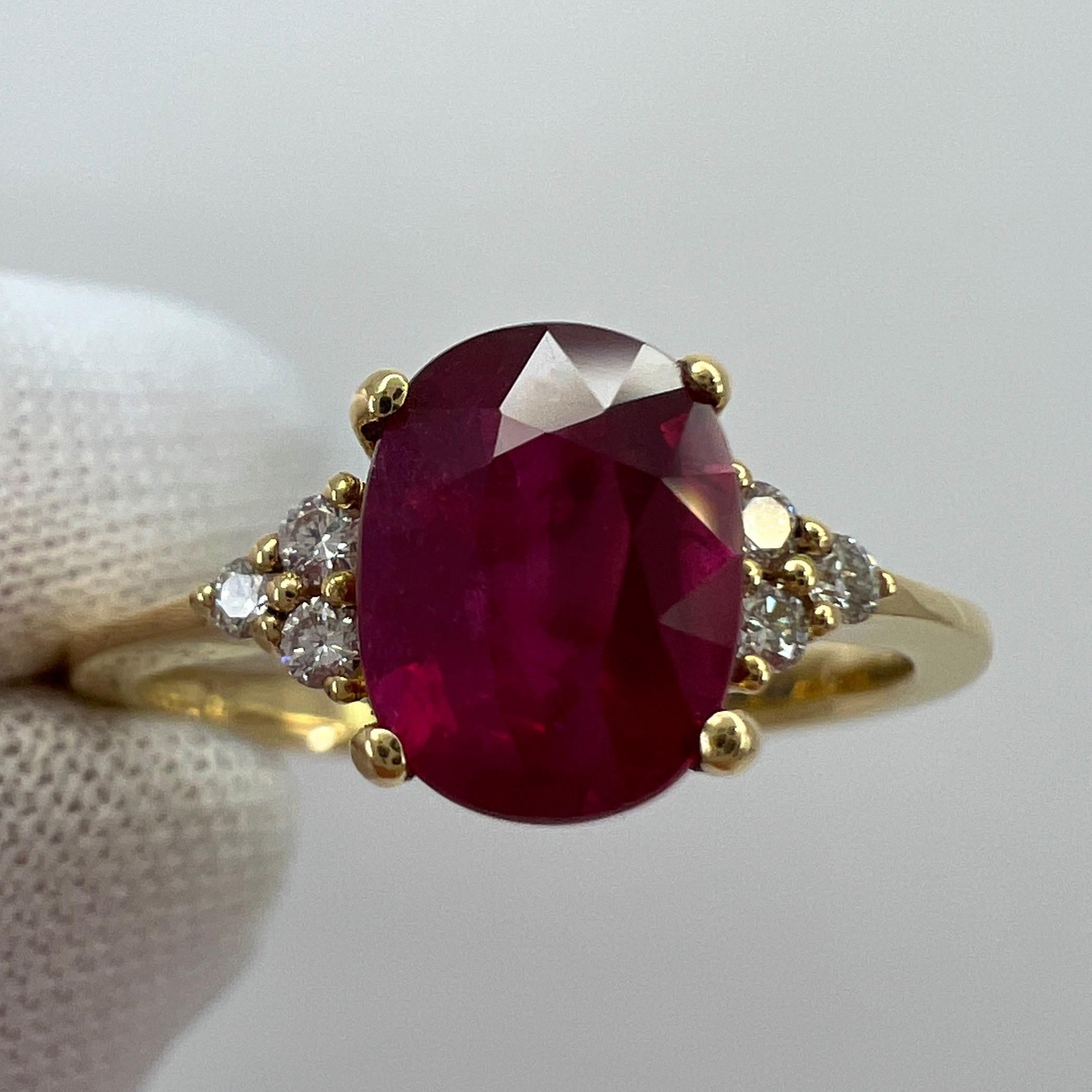 GIA Certified Deep Red Untreated Ruby and Diamond Oval Cut 18k Yellow Gold Ring 3