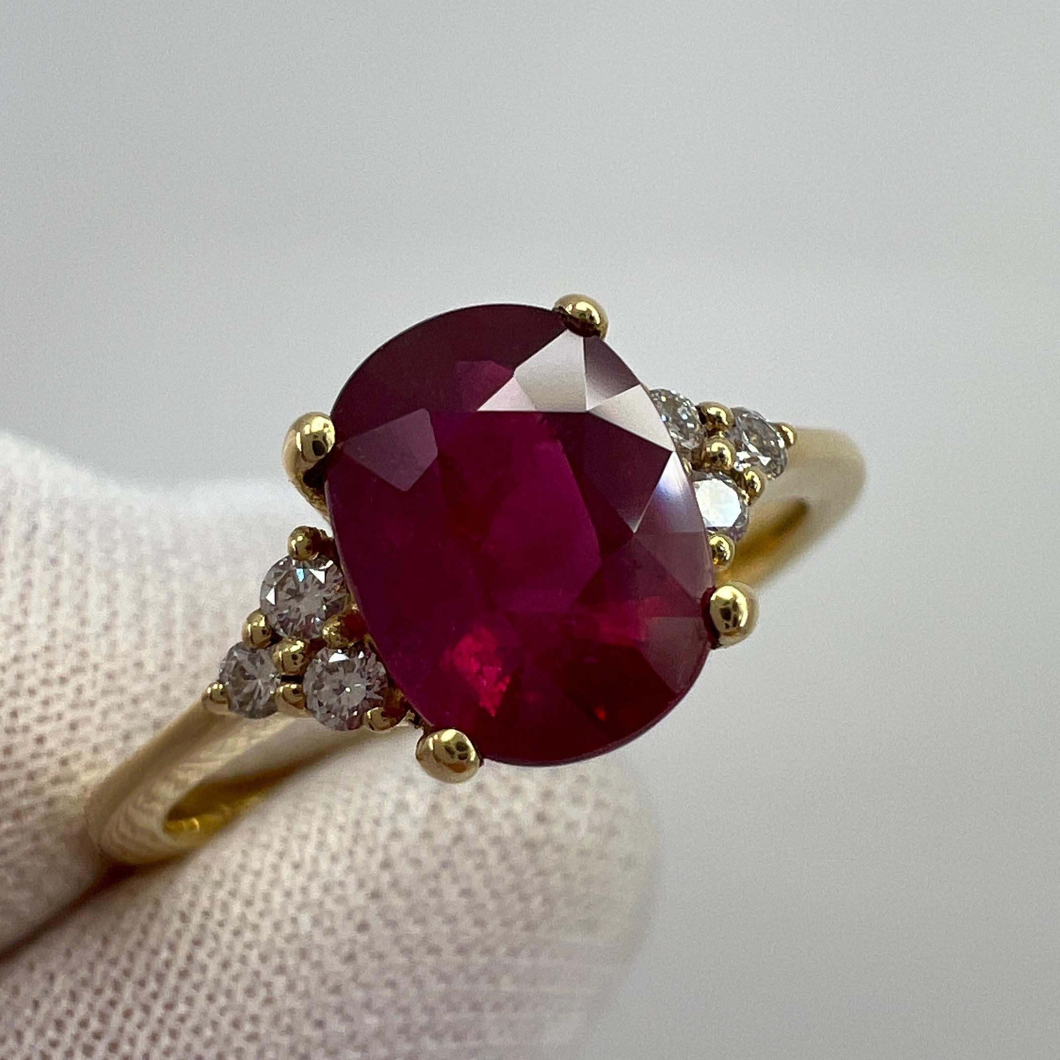 GIA Certified Deep Red Untreated Ruby and Diamond Oval Cut 18k Yellow Gold Ring 4
