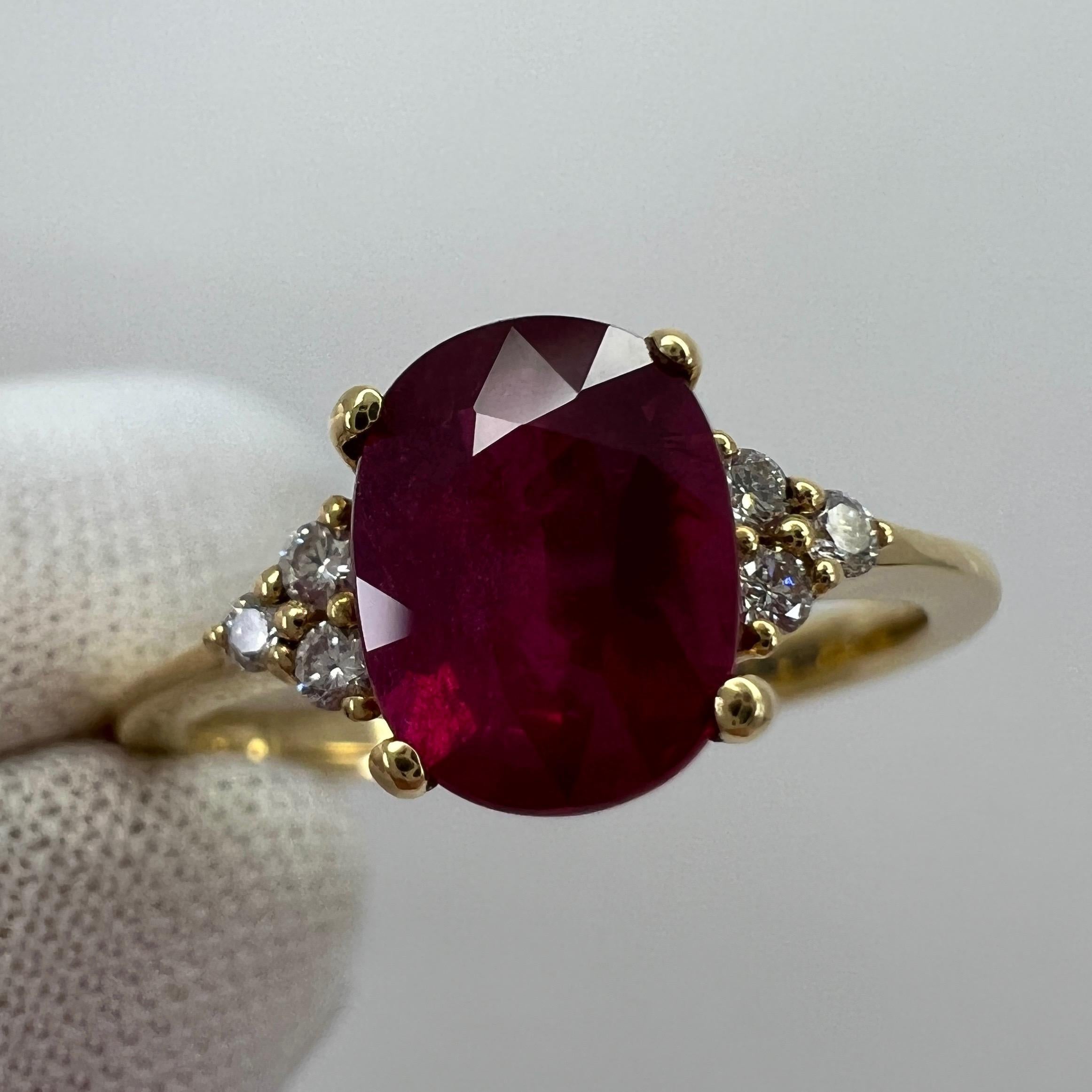 GIA Certified Deep Red Untreated Ruby and Diamond Oval Cut 18k Yellow Gold Ring 5