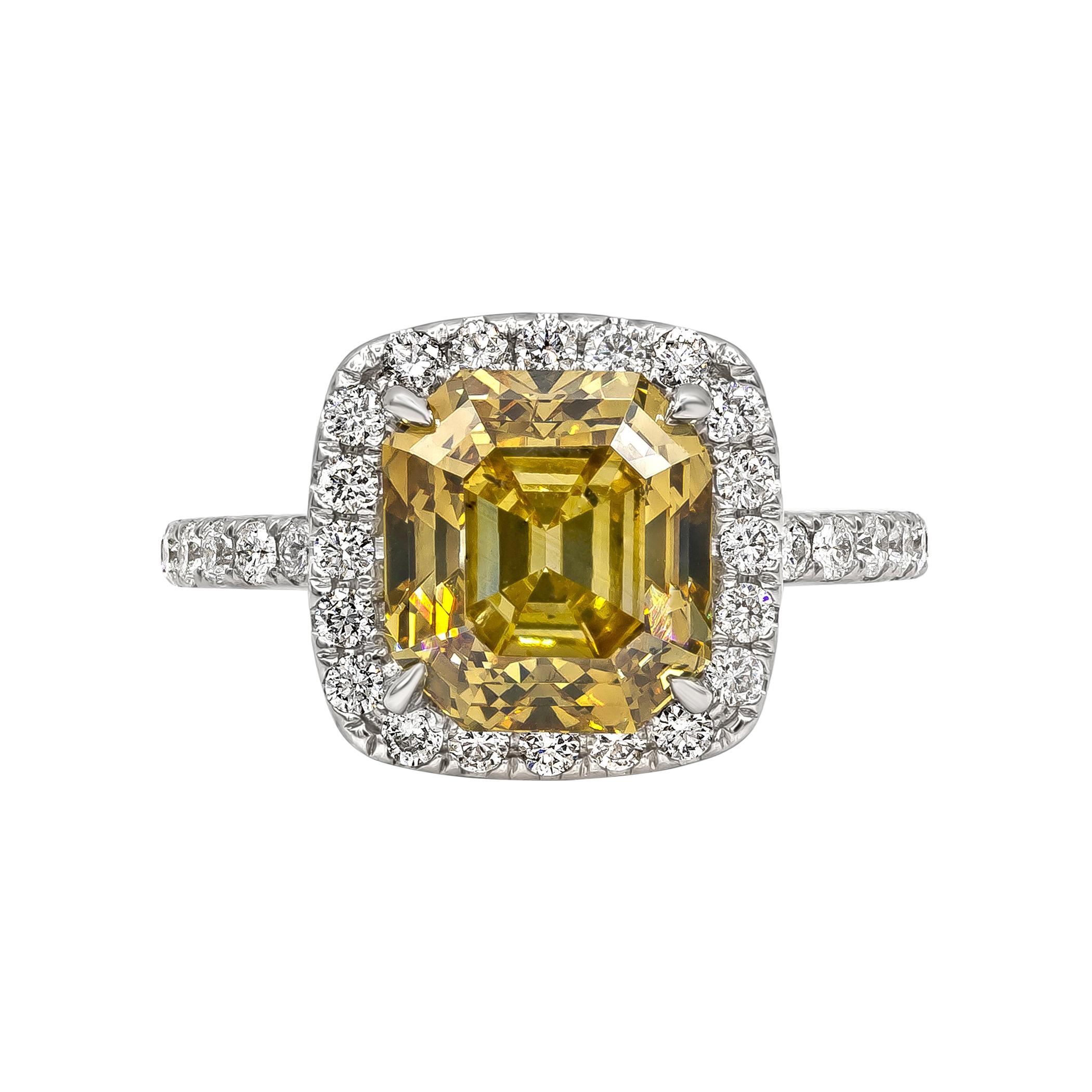 GIA Certified 5.32 Carat Total Fancy Color Asscher Cut Diamond Engagement Ring