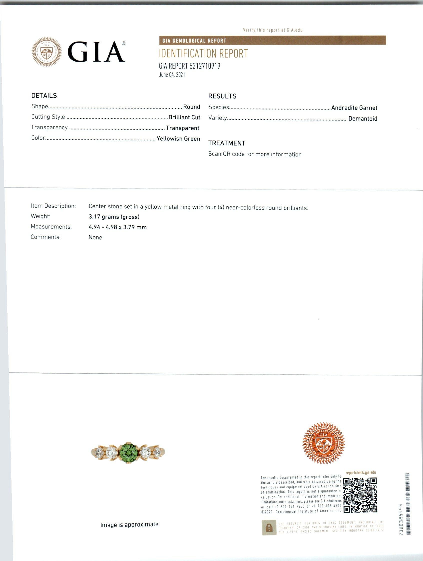 Verlobungsring mit GIA-zertifiziertem Demantoid-Granat und Diamant in Gelbgold  im Zustand „Hervorragend“ im Angebot in Stamford, CT