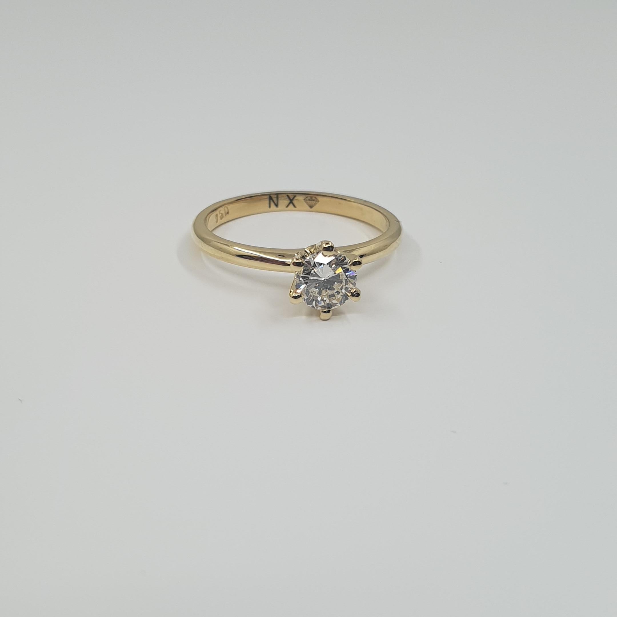 Modern GIA Certified Diamond 0.50 H/SI1 Solitaire Ring 750 Gold in 6 Prong Setting For Sale