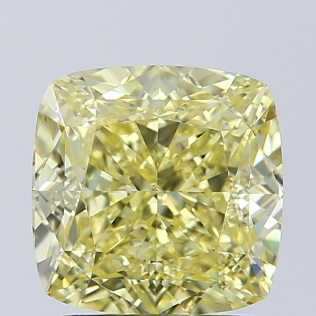 GIA Certified Diamond 2.00-2.05 Carat VVS2, Fancy Intense Yellow, Cushion Cut

Perfect Yellow Color Diamonds for perfect gifts. 
Beautiful Canary Yellow with great Sparkle & Fire.

5 C's:
Certificate: GIA
Carat: 2.00-2.05ct
Color: Natural Fancy