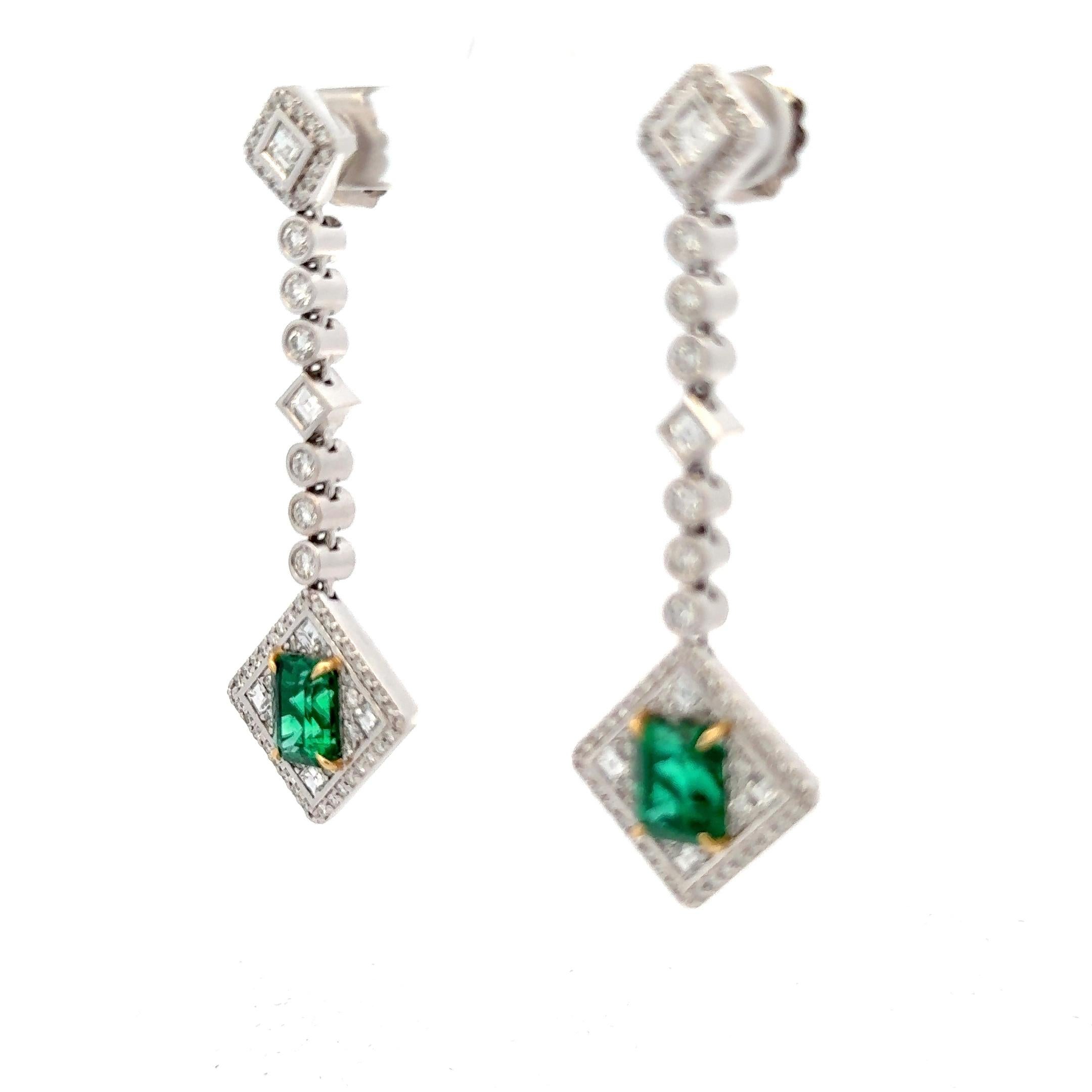 Emerald Cut Stunning Diamond and Emerald Earrings GIA Certified For Sale