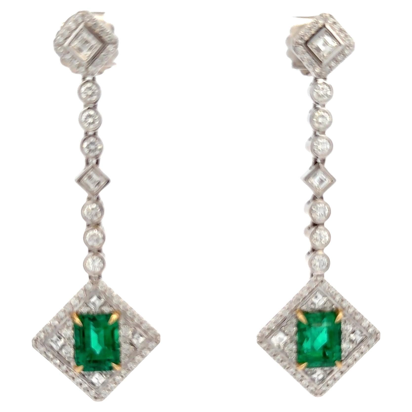 Stunning Diamond and Emerald Earrings GIA Certified For Sale