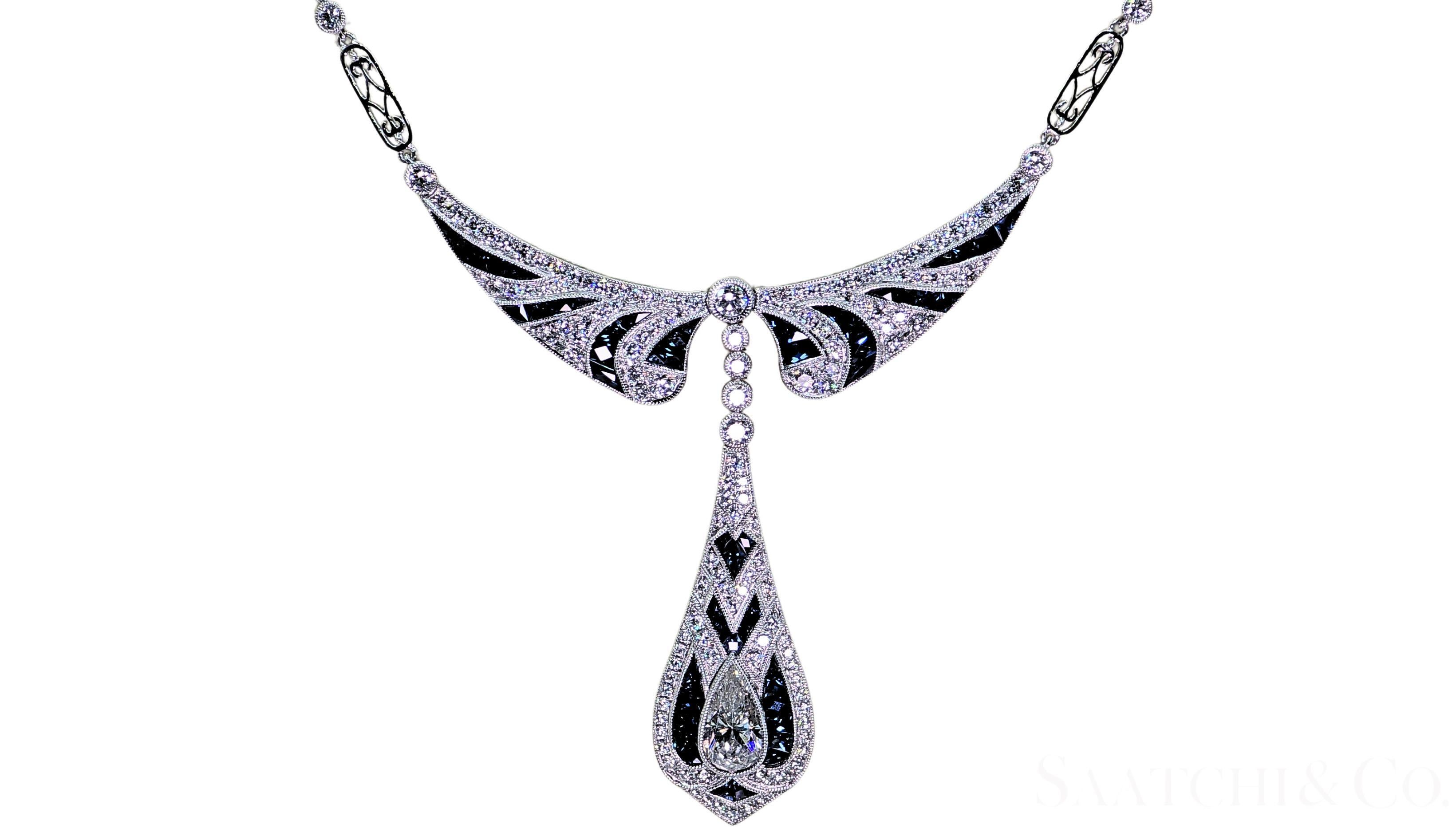 Collar elegante de diamantes y zafiros naturales certificados por GIA en platino 950 en venta 6