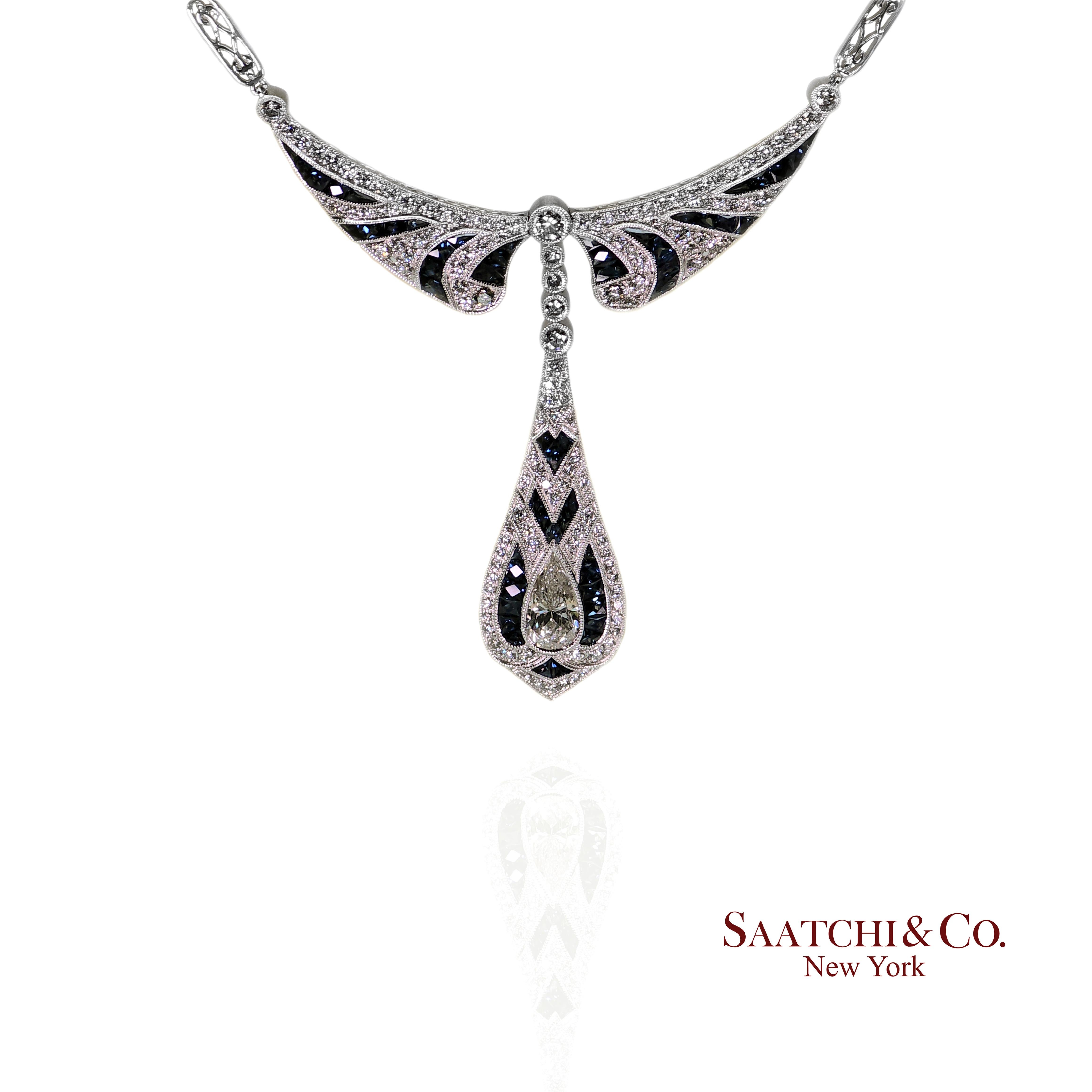GIA-zertifizierte Halskette aus Diamant und blauem Saphir

Metall Typ: Platin 950
1:
Gewicht des natürlichen Diamanten: Seite 3,23 Karat / Zentrum 1,66 Karat
Diamant Reinheitsgrad: Seite VVS - VS / Zentrum I1 Ct
Diamant-Farbgrad: Seite F-G / Mitte