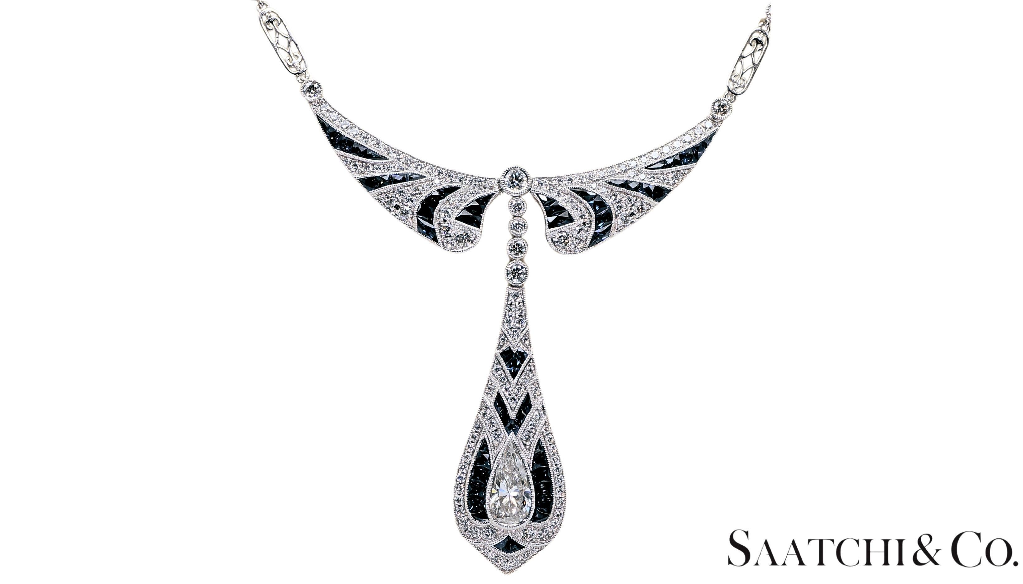 Collar elegante de diamantes y zafiros naturales certificados por GIA en platino 950 Corte redondo en venta