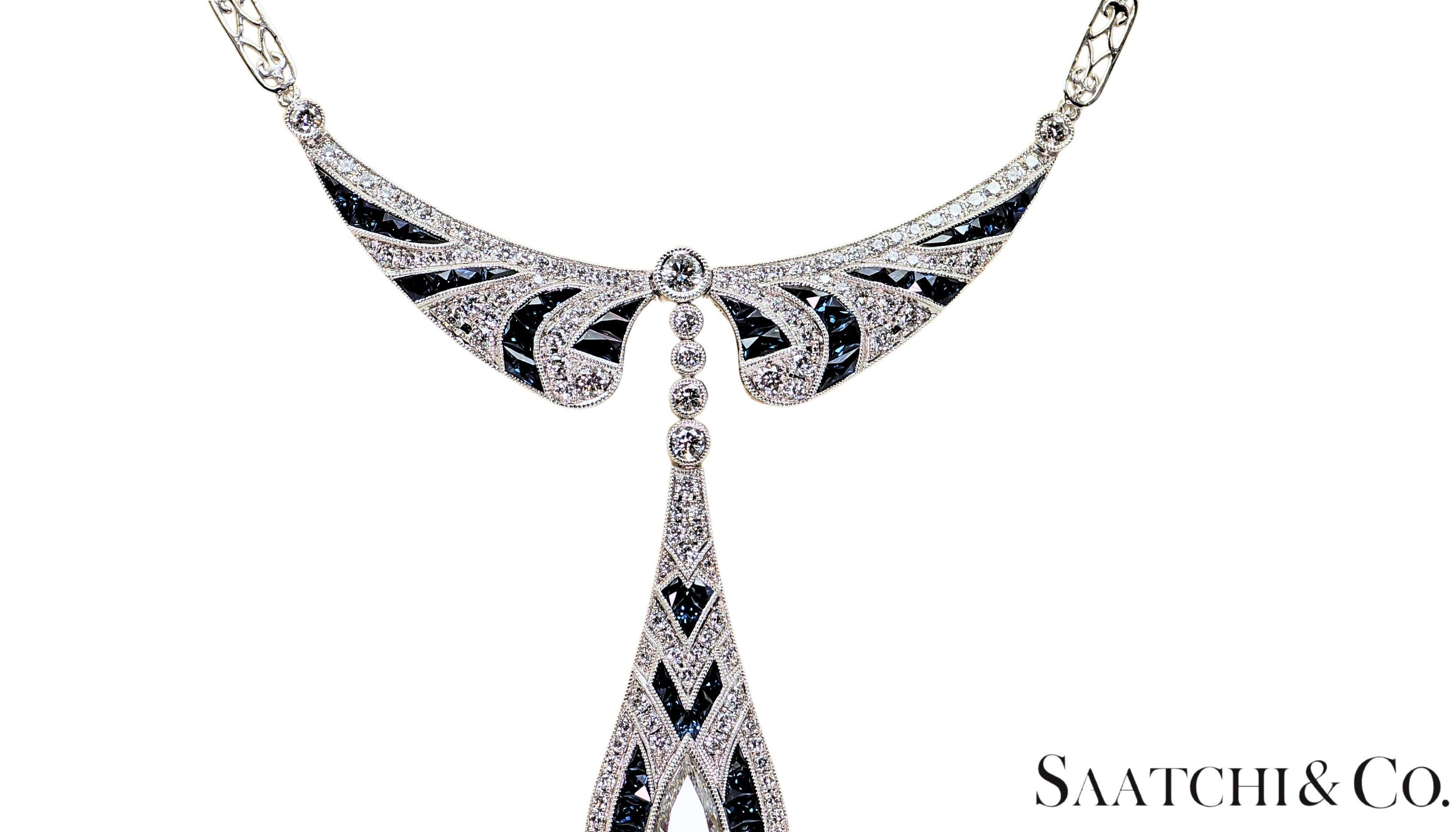 Collar elegante de diamantes y zafiros naturales certificados por GIA en platino 950 en Nuevo estado para la venta en New York, NY